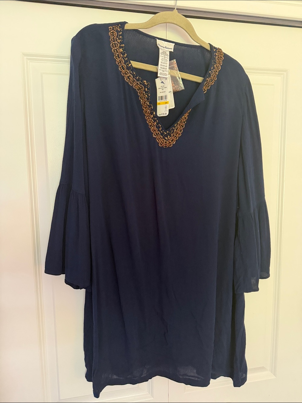 Tommy Bahama Navy Tunic with Gold Embroidered V-Neck